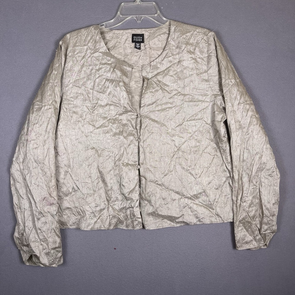Eileen Fisher Jacket Womens L 100% Silk Crinkle Textured Lightweight